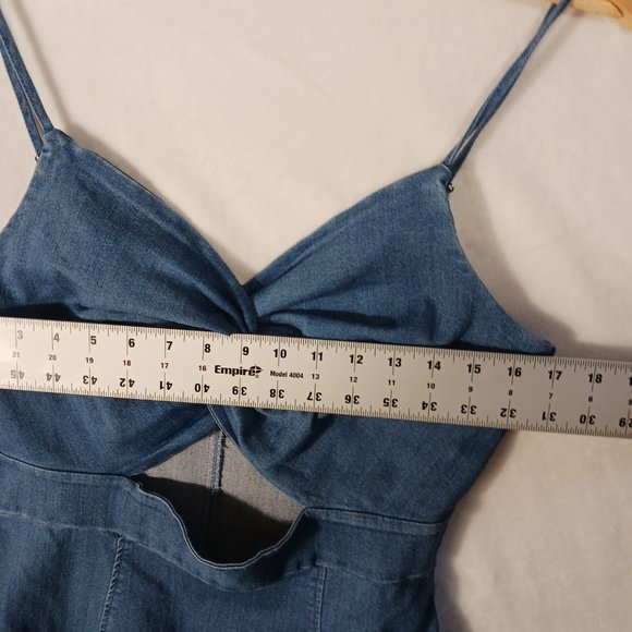 Iris, Denim, Y2K Cut Out Mini Dress, Stretch Denim, Tag Says XL, but is M-L - Picture 7 of 13